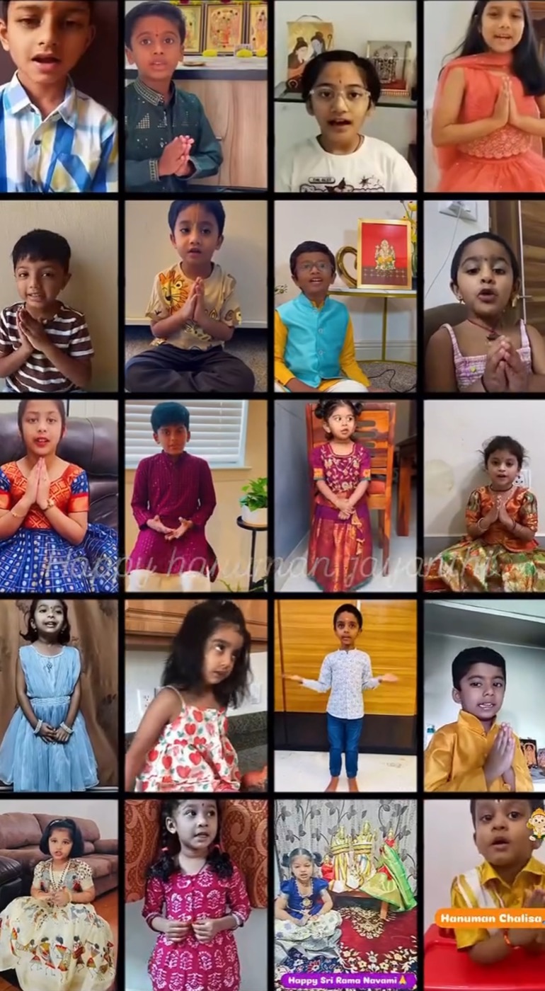 Children learning shlokas in a guided workshop